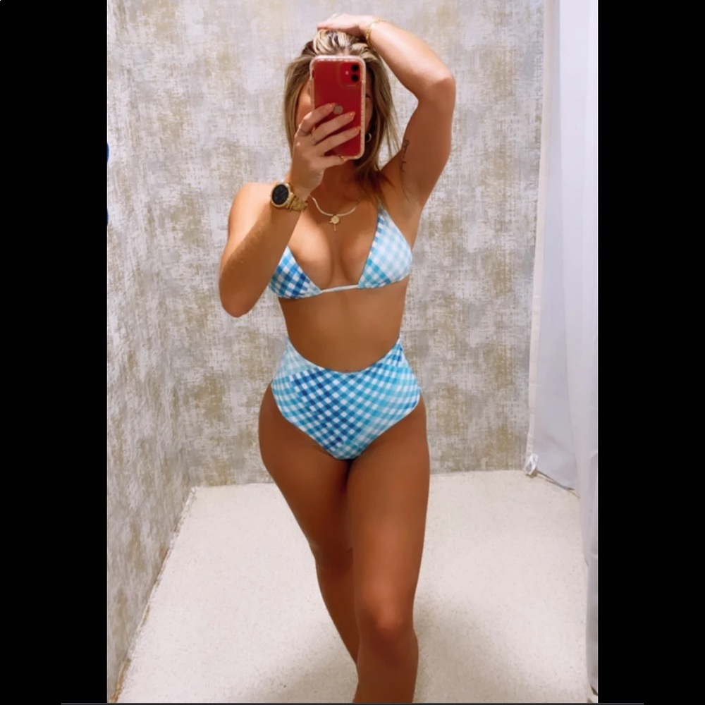 L*Space Picnic Plaid Blue Bikini Set, Brittany Top (XS) & Portia Bottom (S), NWT